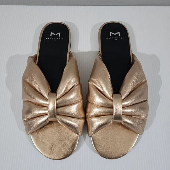 Marc Fisher LTD Olita Puffy Slide Sandal Women 8.5 Rose Gold Leather Slip On NEW - Picture 4 of 15